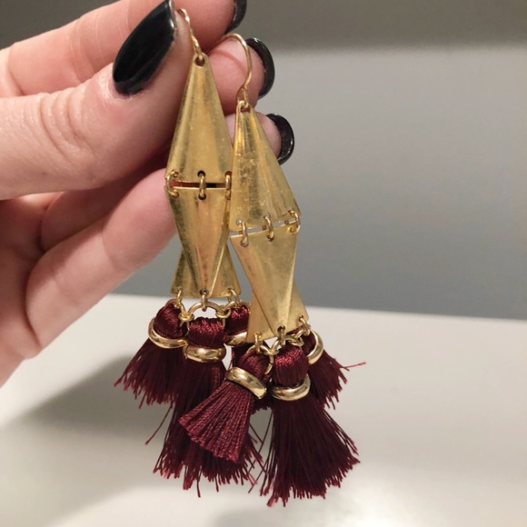 Maroon & Gold Tassel Earrings • Brand new!! - Picture 4 of 6